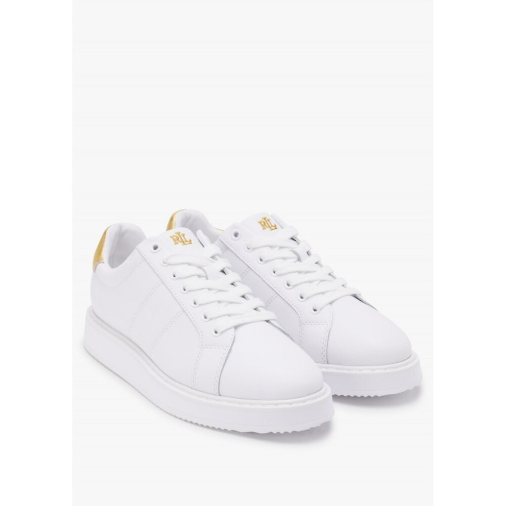 Lauren Ralph Lauren Angeline IV White & Gold Leather Trainers Size 6.5 Womens Ca
